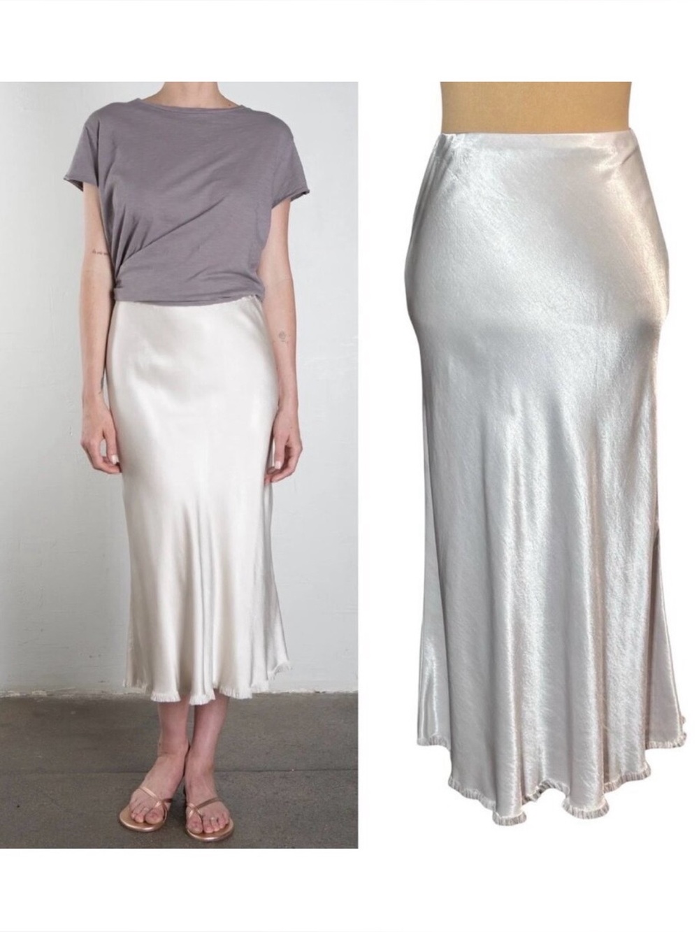 PHARAOH Riley Satin Midi Skirt Sz XXS White Fringe Y2K Minimalist Elevated